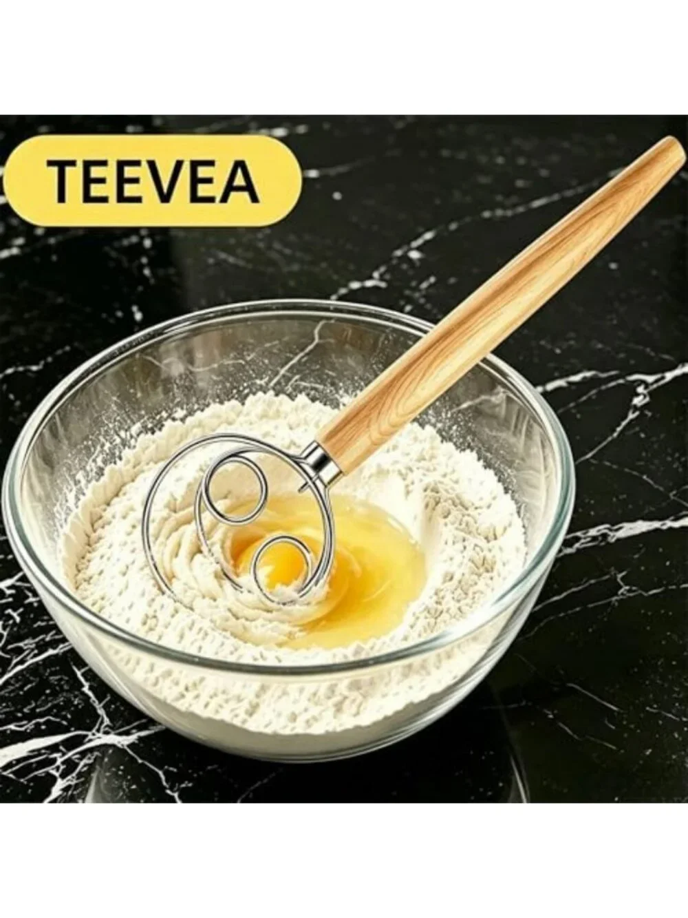 Danish Dough Whisk with Stainless Steel & Wooden Handle for Sourdough Baking